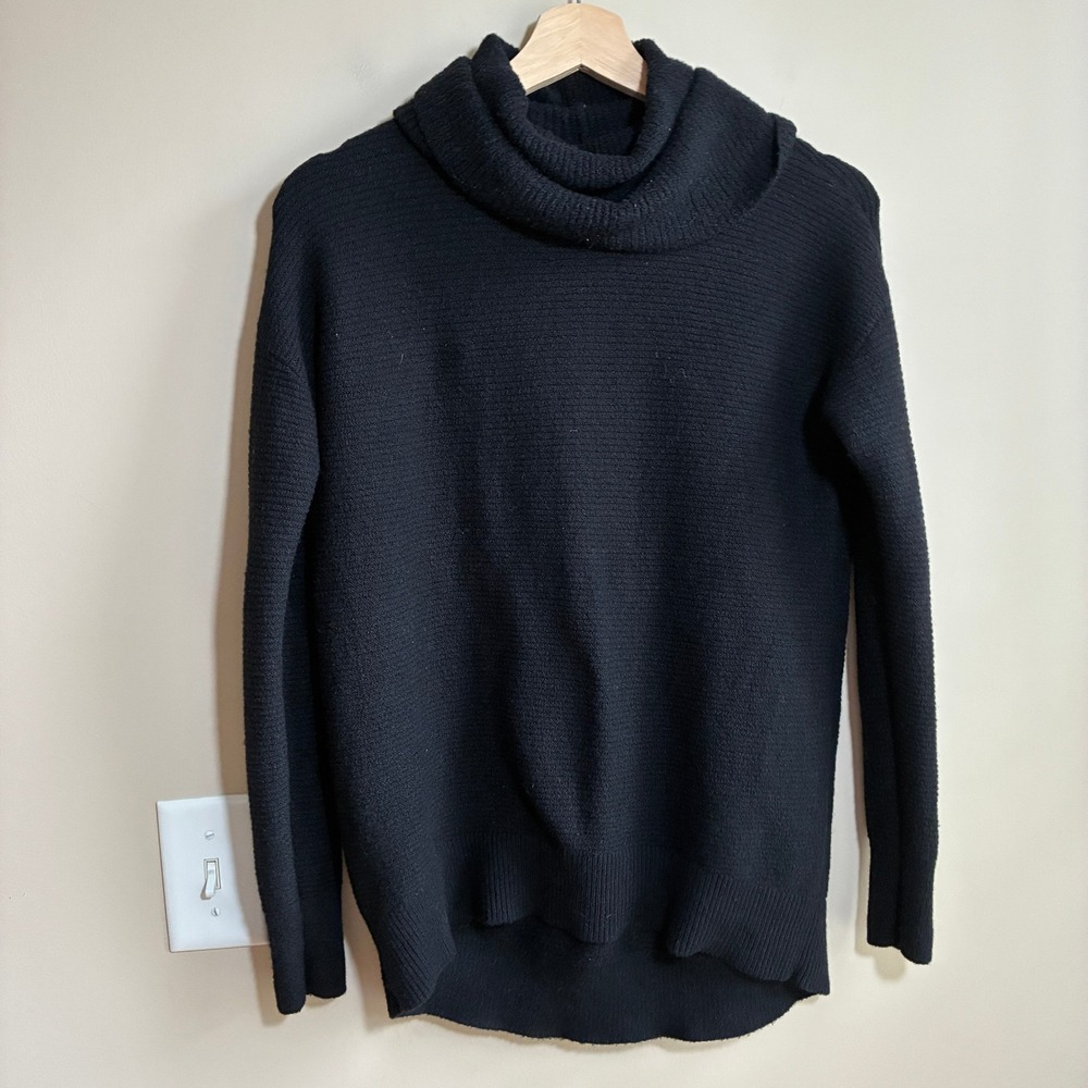 Loft Cowl Neck Textured Knit Sweater S Black Women Cotton Wool Blend